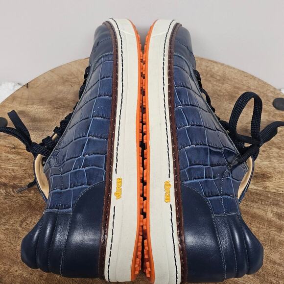Mens Italian Napa Leather Spikeless Navy Golf Shoe Faux Crocodile Preppy Size 10 - Picture 5 of 10